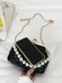 Mini Quilted Faux Pearl Decor Kiss Lock Chain Crossbody Bag