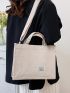 Letter Patch Corduroy Tote Bag