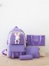 4pcs Fuzzy Rabbit Decor Functional Backpack Set