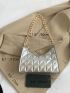 Metallic Quilted Chain Artificial Patent Leather Baguette Bag