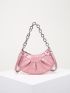 Crocodile Embossed Chain & Studded Decor Hobo Bag