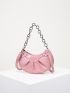 Crocodile Embossed Chain & Studded Decor Hobo Bag