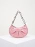 Crocodile Embossed Chain & Studded Decor Hobo Bag