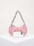 Crocodile Embossed Chain & Studded Decor Hobo Bag