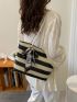 Striped Pattern Twilly Scarf Decor Straw Bag