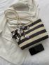 Striped Pattern Twilly Scarf Decor Straw Bag