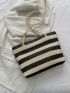 Striped Pattern Twilly Scarf Decor Straw Bag