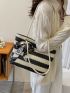 Striped Pattern Twilly Scarf Decor Straw Bag