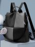 Two Tone Litchi Embossed Classic Backpack With Bag Charm