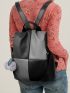 Two Tone Litchi Embossed Classic Backpack With Bag Charm