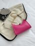 Neon-pink Snakeskin Embossed Chain Baguette Bag