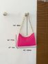 Neon-pink Snakeskin Embossed Chain Baguette Bag