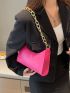 Neon-pink Snakeskin Embossed Chain Baguette Bag