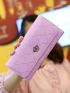 Geometric Embossed Crown Decor Flap Long Wallet Argyle Embroidery Wallet, Women's Folding Long Money Clip, Clutch Bag Classic Small Card Purse