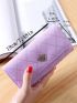 Geometric Embossed Crown Decor Flap Long Wallet Argyle Embroidery Wallet, Women's Folding Long Money Clip, Clutch Bag Classic Small Card Purse