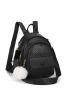 Chevron Detail Functional Backpack With Pom Pom Bag Charm