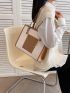 Colorblock Letter Embossed Shoulder Tote Bag