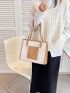 Colorblock Letter Embossed Shoulder Tote Bag