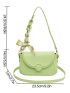 Neon Green Chain & Twilly Scarf Decor Flap Square Bag