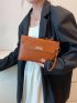 Crocodile Embossed Twist Lock Flap Square Bag With Wristlet