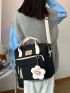 Letter Patch Detail Classic Backpack With Random Color Bag Charm