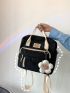 Letter Patch Detail Classic Backpack With Random Color Bag Charm