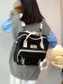 Letter Patch Detail Classic Backpack With Random Color Bag Charm