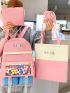 5pcs Pom Pom & Release Buckle Decor Functional Backpack Set