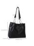 Letter Patch & Chain Decor Textured Shoulder Tote Bag