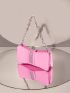 Mini Neon-Pink Rhinestone Decor Chain Novelty Bag