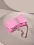 Mini Neon-Pink Rhinestone Decor Chain Novelty Bag