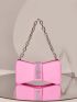 Mini Neon-Pink Rhinestone Decor Chain Novelty Bag