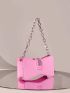 Mini Neon-Pink Rhinestone Decor Chain Novelty Bag