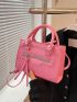 Mini Neon Pink Crocodile Embossed Square Bag