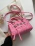 Mini Neon Pink Crocodile Embossed Square Bag