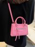 Mini Neon Pink Crocodile Embossed Square Bag