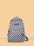 Checkered Pattern Letter Patch Decor Functional Backpack