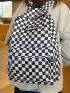 Checkered Pattern Letter Patch Decor Functional Backpack