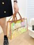 Holographic Letter Graphic Contrast Binding Transparent Shoulder Tote Bag