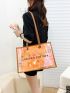 Holographic Letter Graphic Contrast Binding Transparent Shoulder Tote Bag