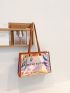 Holographic Letter Graphic Contrast Binding Transparent Shoulder Tote Bag