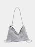 Rhinestone Decor Chain Hobo Bag