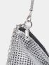 Rhinestone Decor Chain Hobo Bag