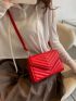 Mini Neon-Red Chevron Quilted Flap Square Bag