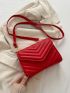 Mini Neon-Red Chevron Quilted Flap Square Bag