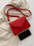 Mini Neon-Red Chevron Quilted Flap Square Bag