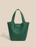Litchi Embossed Double Handle Bucket Bag With Inner Pouch