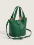 Litchi Embossed Double Handle Bucket Bag With Inner Pouch