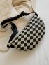 Checkered Pattern Chain Decor Waist Bag