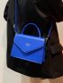 Neon Blue Letter Graphic Top Handle Flap Square Bag